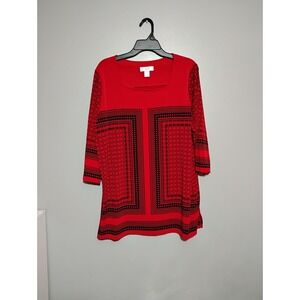 CJ Banks Women's Top Size 1X Red Stretch Knit‎ Tunic 3/4 Sleeve